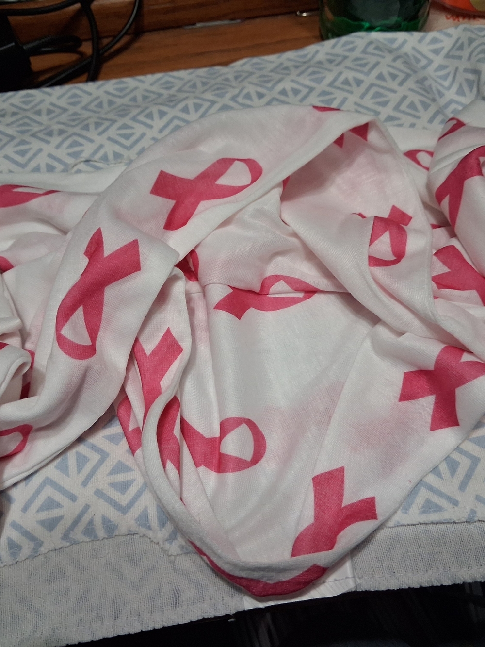 Pink Ribbon Print Lightweight Scarf - Women's Accessory